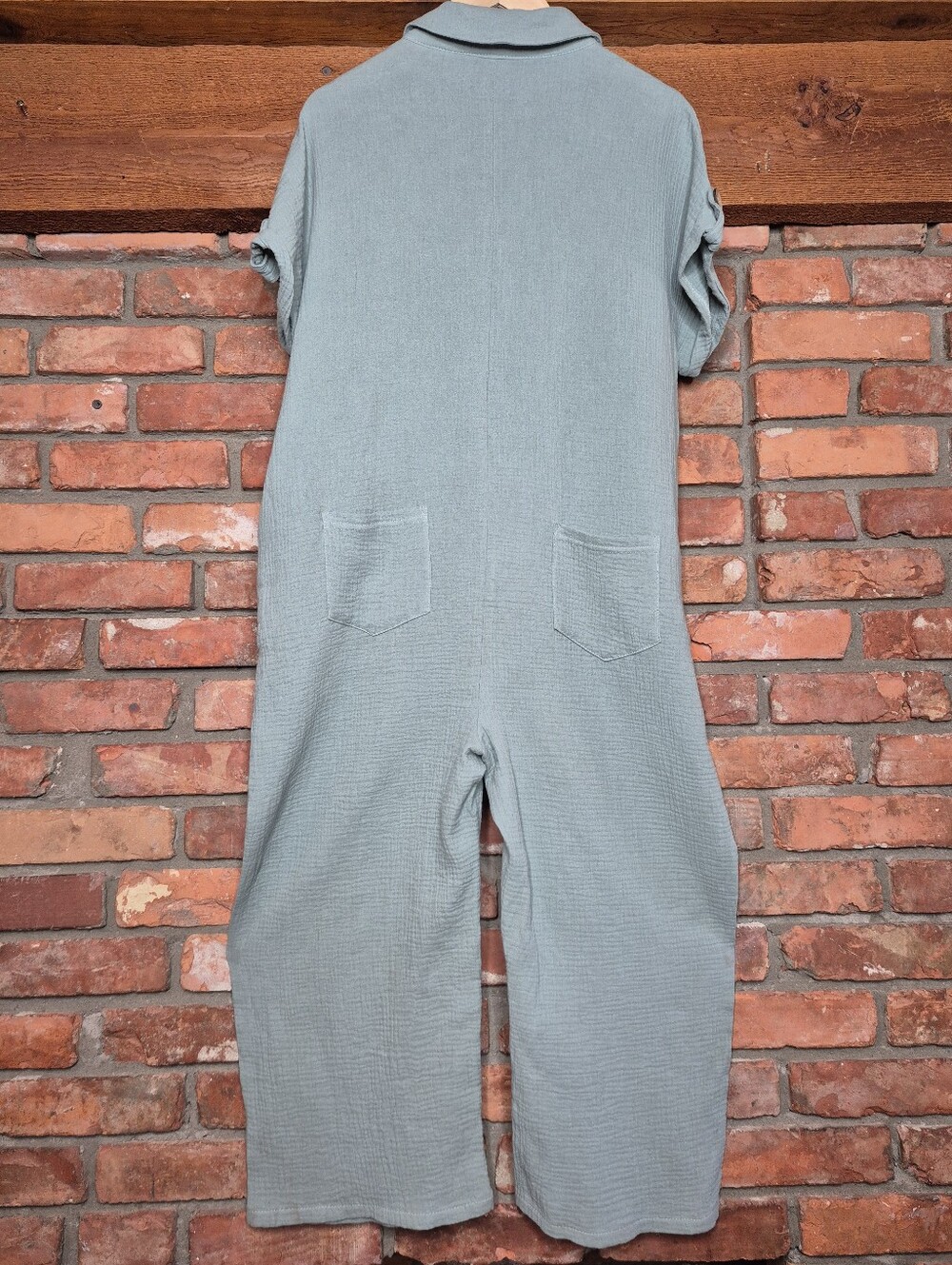 Mabel 100% Cotton Gauze Jumpsuit M/L Sage Wide Leg Cropped Boho Lagenlook - Picture 5 of 8